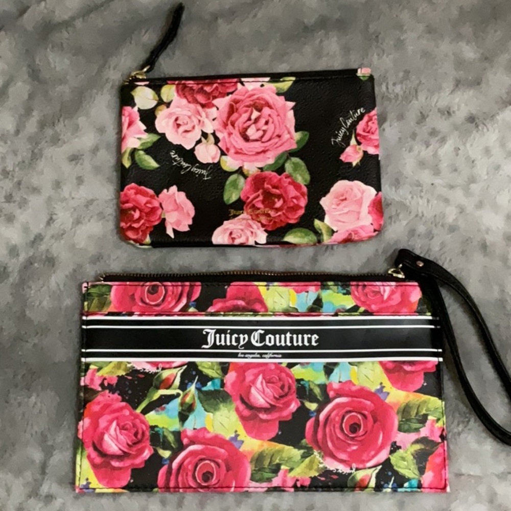 Juice Couture Black Multi Rose Gothic Logo Wristlet and Wallet Set